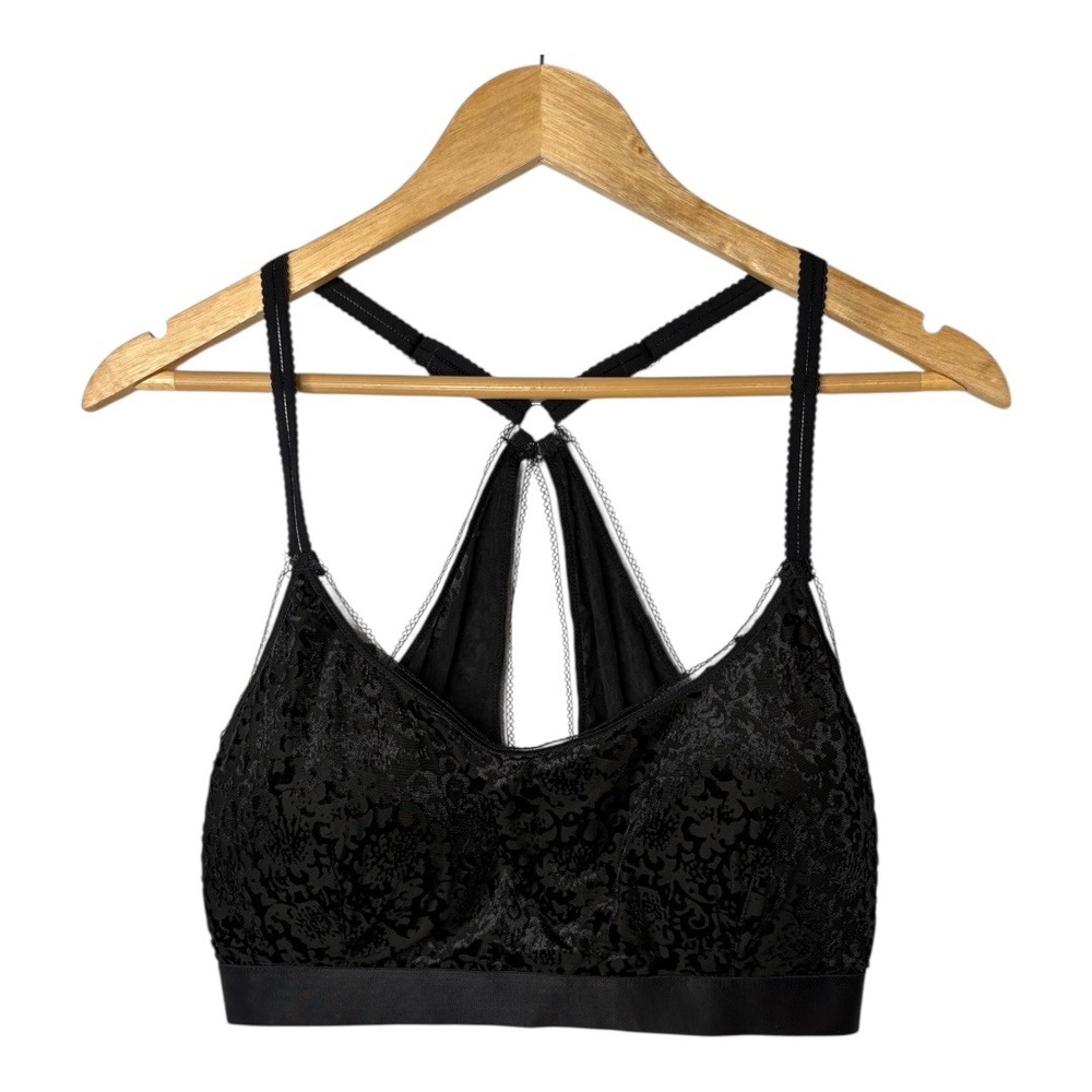 Aeropostale Black‎ Floral Velvet Lace Trim Bralette Racerback Sexy Size 1X